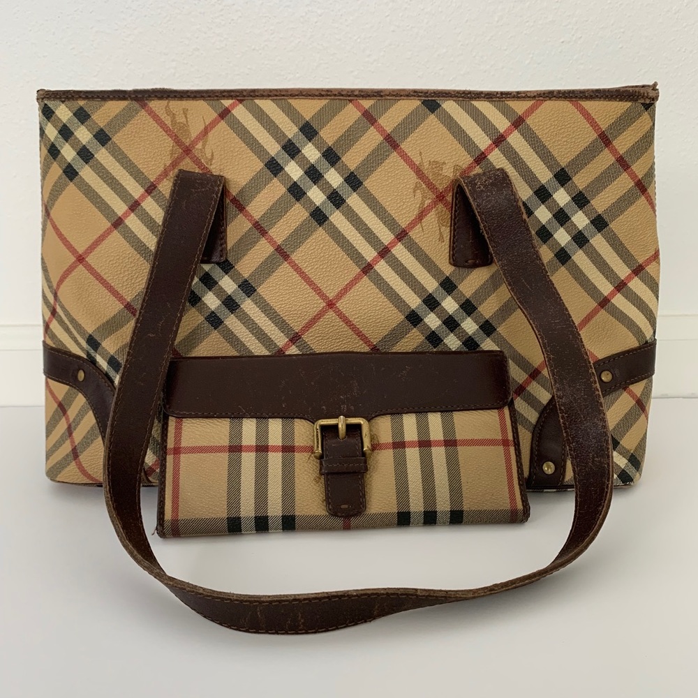 Burberry Haymarket Tote w/ Matching Wallet